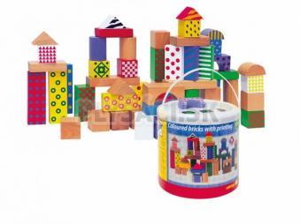 Woody - Stavebnica kocky farebné, s potlačou, 50 dielov