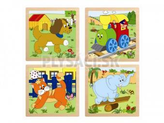 Woody - Puzzle zo 4 dielov "Mašinka", 4 motívy