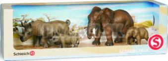 Schleich - Set - Africká slonica, sloníča, samica nosorožca