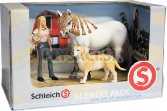 Schleich - Set - Dievčina, andalúzska kobyla, labrador