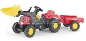 Rolly Toys - Šliapací traktor Rolly Kid s prívesom a nakladačom-červený