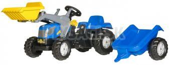 Rolly Toys - Šliapací traktor Rolly Kid New Holland modrý s nakladačom a vlečkou