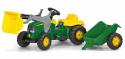 Rolly Toys - Šliapací traktor Rolly Kid John Deere s vlečkou a nakladačom - zelený